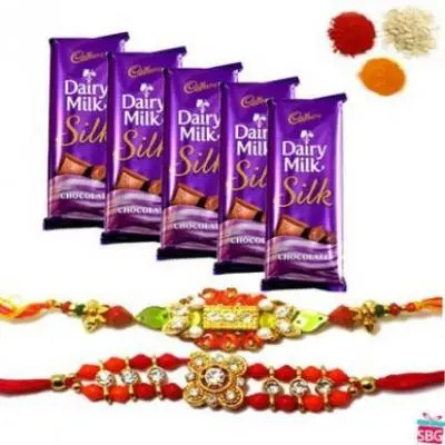 2 Rakhi With 10 Dairy Milk Silk