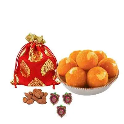 Almonds with Laddu & Diya