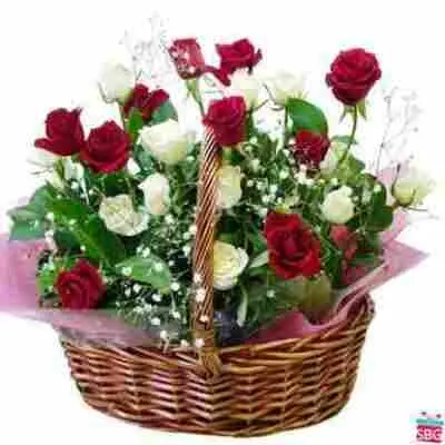 Red & White Roses Basket