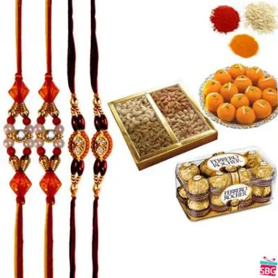 Rakhi With Ferrero Rocher, Dry Fruits & Motichur Laddu