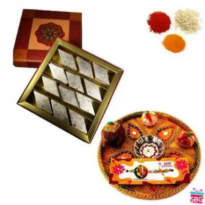 Rakhi Thali With Kaju Burfi