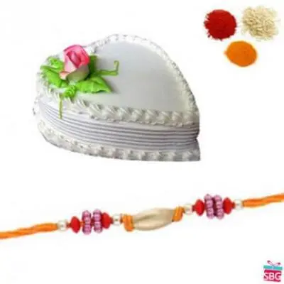 Heart Shape Vanilla Cake With Rakhi