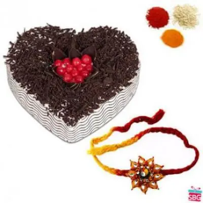 Heart Shape Black Forest Cake With Rakhi