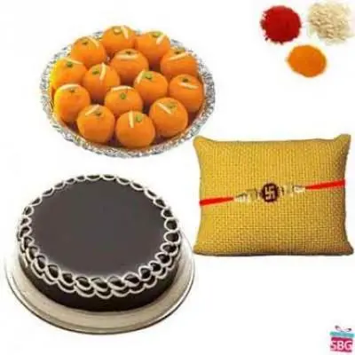 Laddu & Cake With Rakhi