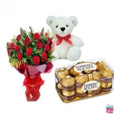 Roses, Teddy With Ferrero Rocher