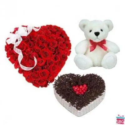 Roses Heart, Heart Cake With Teddy