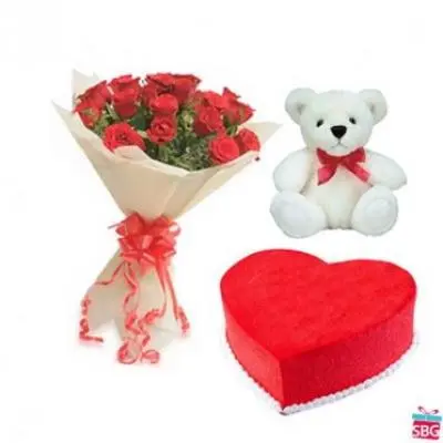 Roses, Teddy With Red Velvet Cake
