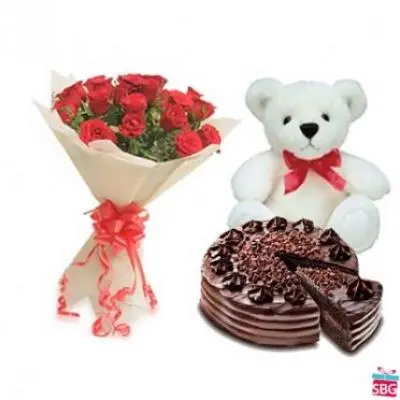 Roses, Teddy With Choco Chip Cake