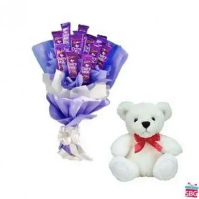 Dairy Milk Bouquet With Teddy