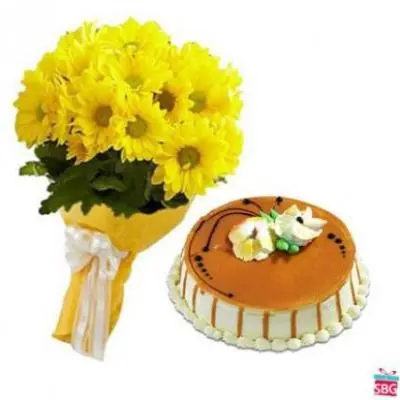 Yellow Gerbera With Cake