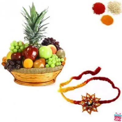 Rakhi With Fresh Fruits Basket