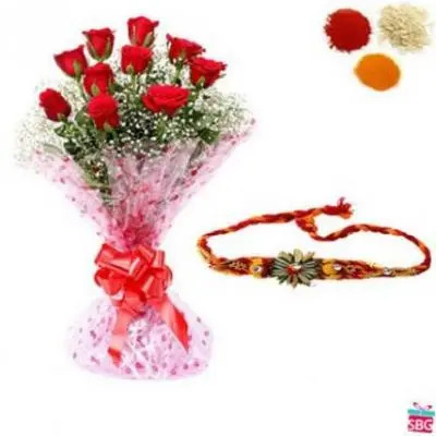 Red Roses With Rakhi