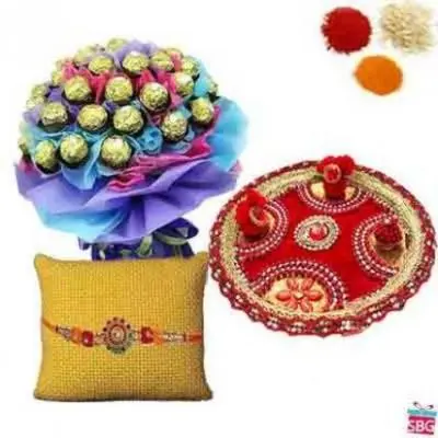 Ferrero Rocher Bouquet With Rakhi Thali