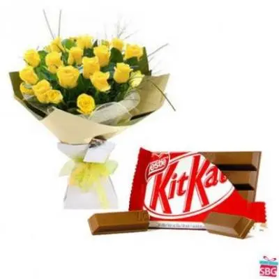 Yellow Roses With Kitkat