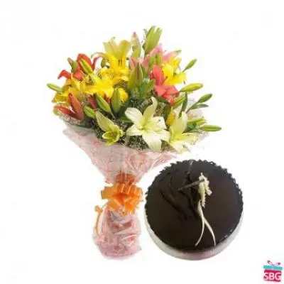 Mix Lilies With Chocolate Cake