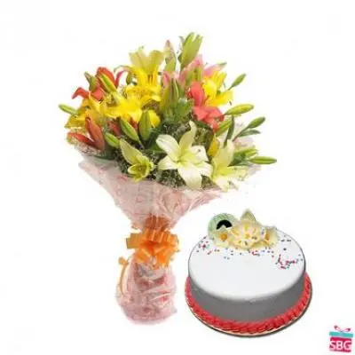 Mix Lilies With Vanilla Cake