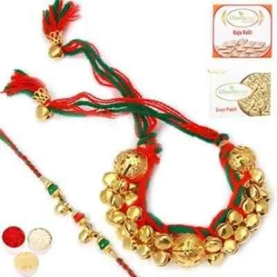 Gungroo Bangle Bhaiya Bhabhi Rakhi with 200 gms of Kaju katli and  200 gms of Soan Papdi