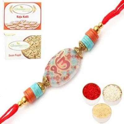 Set of 2 The True Colour of Life Ek Omkar Divine Rakhi with 400 gms of Kaju katli