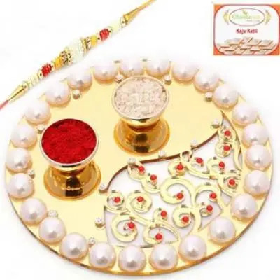 Pooja Thali with Rakhi & Kaju Katli