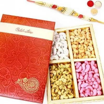 Celebration Assorted Cashews  Box with Pearl Rakhi