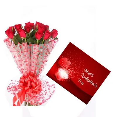Red Roses With Valentine Greeting Card