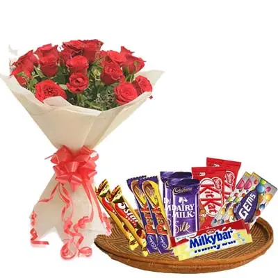 Mixed Chocolates Hamper With Roses