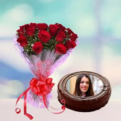 Chocolate Truffle Photo Cake Round With Roses