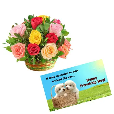 Mixed Roses Basket with Card
