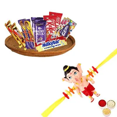 Ganesha Rakhi with Mixed Chocolates Hamper