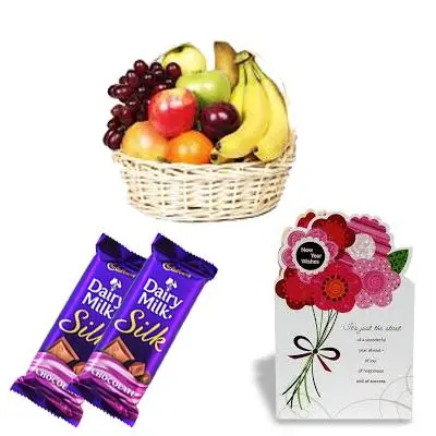 Fresh Fruits Basket with Chocolates and Card