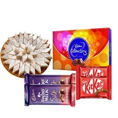 Kaju Katli with Cadbury Celebration, Kitkat & Silk