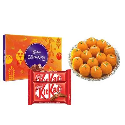 Motichoor Ladoo with Cadbury Celebration & Kitkat