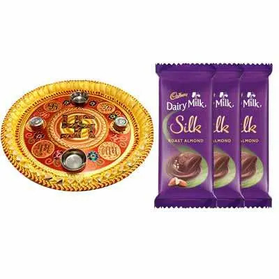 Diwali Pooja Thali with Cadbury Dairy Milk Silk