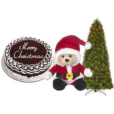 Christmas Chocolate Cake with Christmas Tree & Santa Claus
