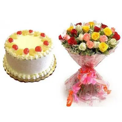 Pineapple Cake with Mix Roses