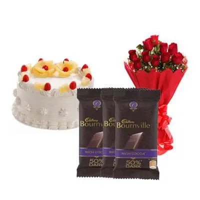Pineapple Cake with Red Roses & Bournville