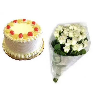 Pineapple Cake with White Rose