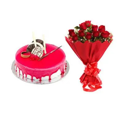 Strawberry Cake with Red Roses