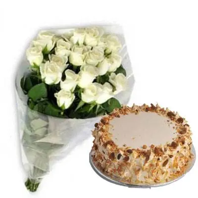 White Roses with Butter Scotch Cake