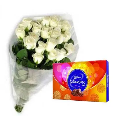 White Roses with Cadbury Celebration