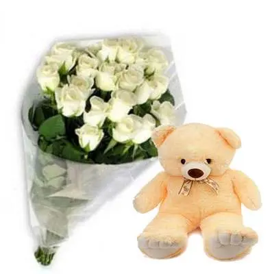 White Roses with Teddy