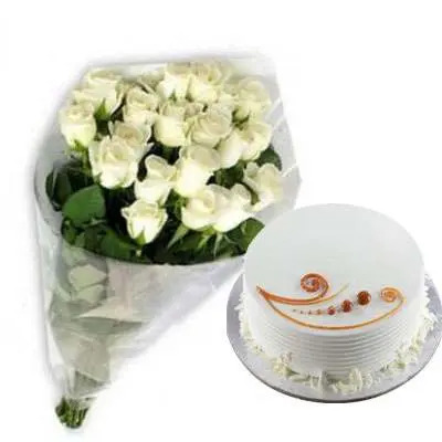 White Roses with Vanilla Cake