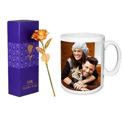 24K Golden Rose with Box & Photo Mug