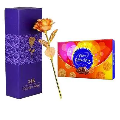 24K Golden Rose with Box & Cadbury Celebration