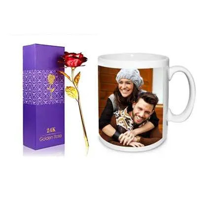 24K Red Rose with Box & Photo Mug