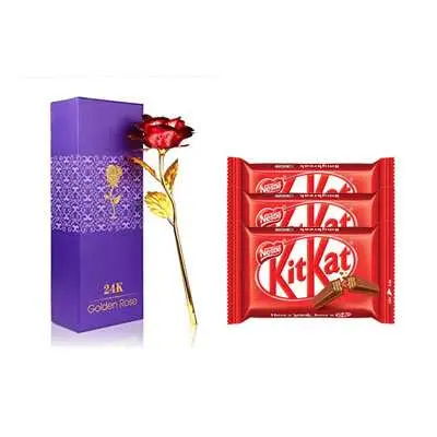 24K Red Rose with Box & Kitkat