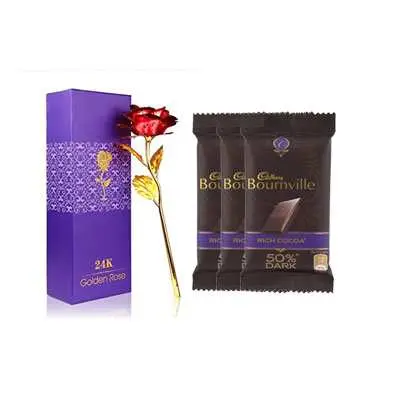 24K Red Rose with Box & Bournville