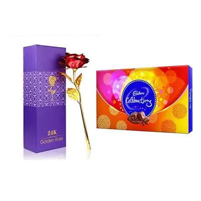 24K Red Rose with Box & Cadbury Celebration