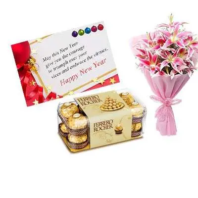 New Year Card with Lily & Ferrero Rocher