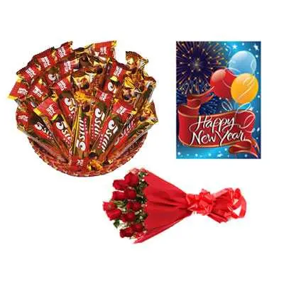 5 Star Chocolate Hamper, Card & Roses